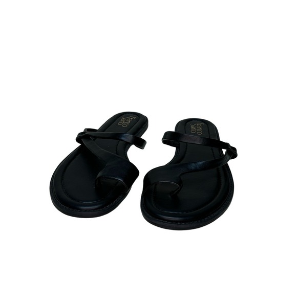 Franco Sarto Womens Black Leather Strappy Toe Loop Flat Sandals Minimalist 11 - Picture 5 of 8